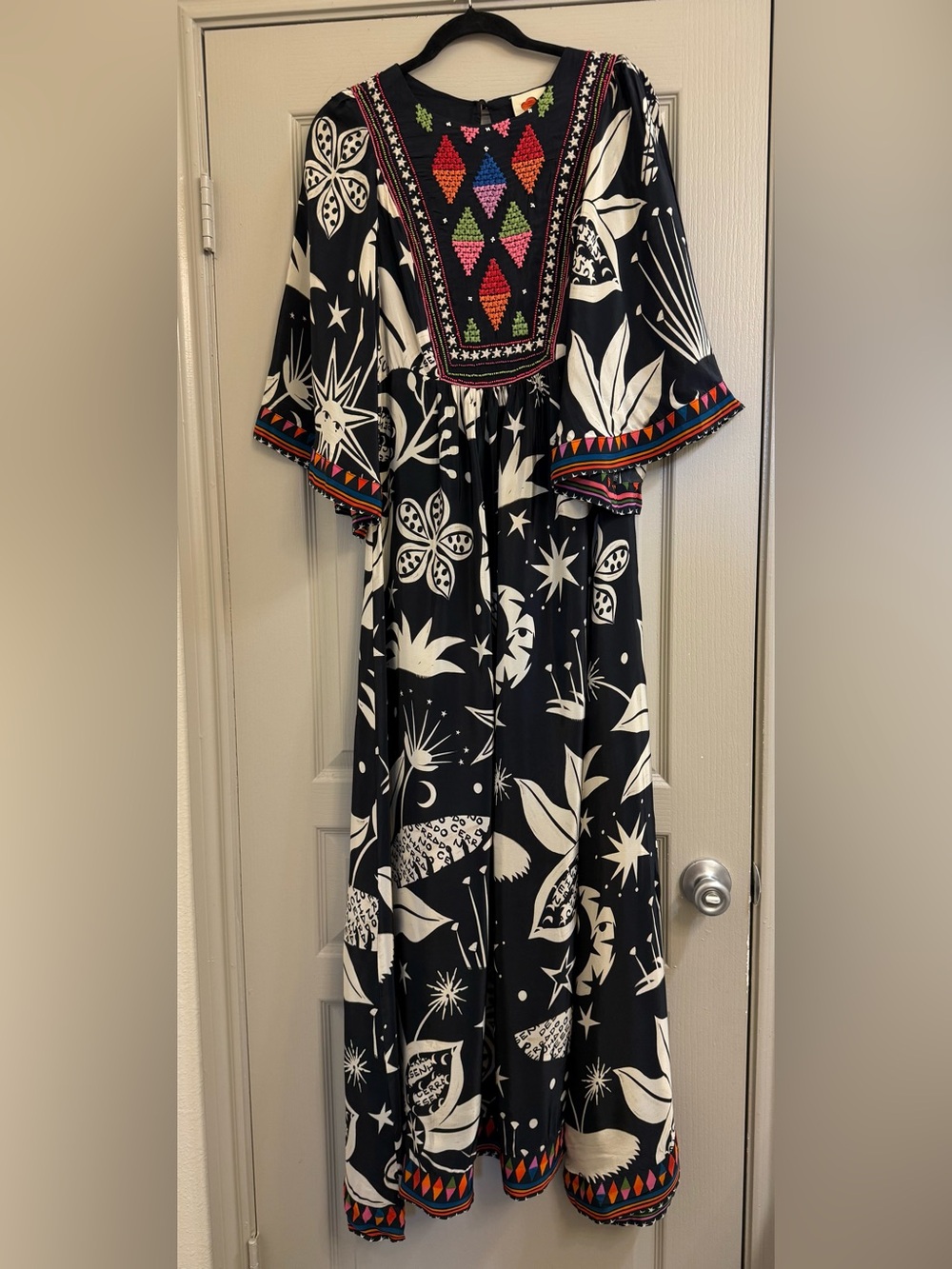 NWT Anthropologie Farm Rio Black & White Cerrado Sky Maxi Dress boho - Picture 15 of 15